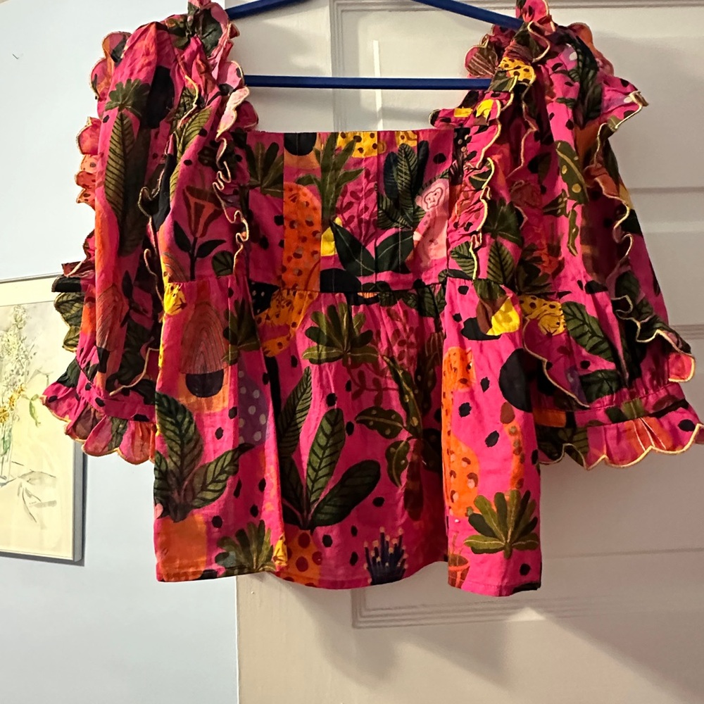 Rare Farm Rio Ruffle Sleeve Top - Pink